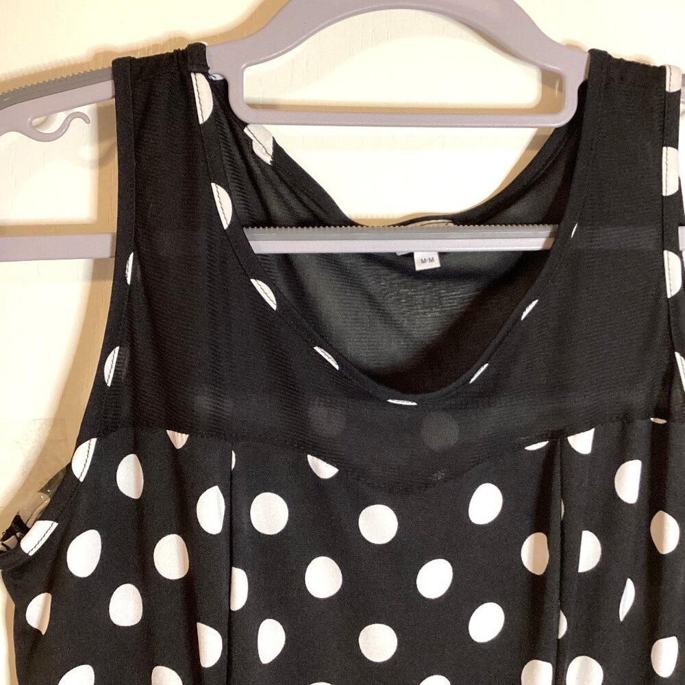Kismet Women's Black White Polka Dot Sleeveless Mini Dress - Picture 5 of 9